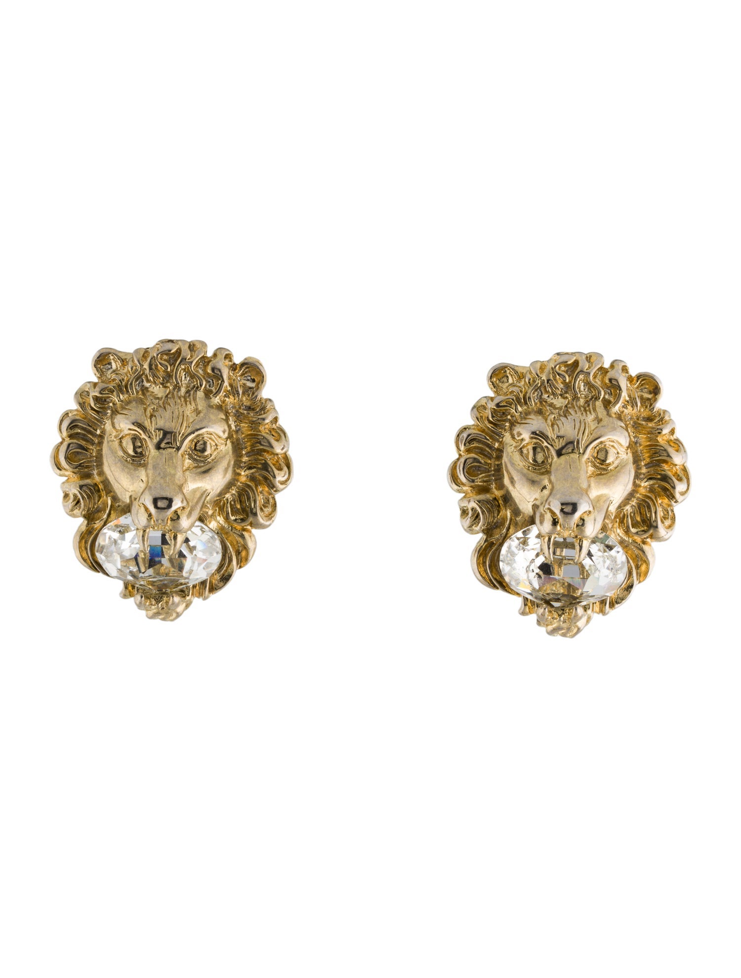Gucci Crystal Lion Head Clip-On Earrings
